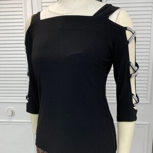 MSK Black Open 3/4 Sleeve with Rhinestones Sz. S or M Special Events, Dance, etc